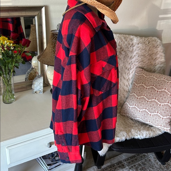 NWT Aerie lumberjane red navy western buffalo check cotton oversized shirt L - Picture 6 of 11